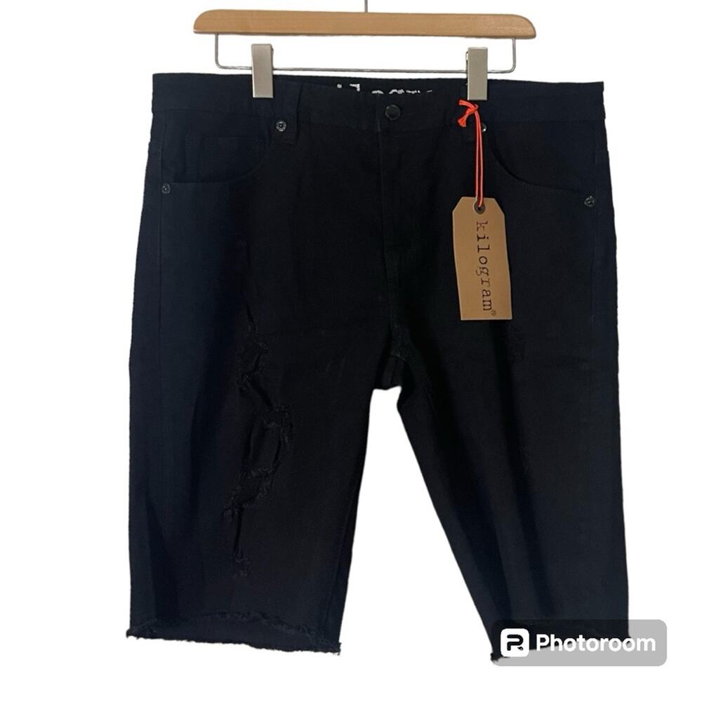 NEW Kilogram Jet Black Distressed Black Jeans Shorts Men's Size 38 NWT